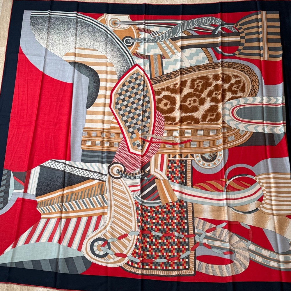 Hermes Red and Brown Scarf